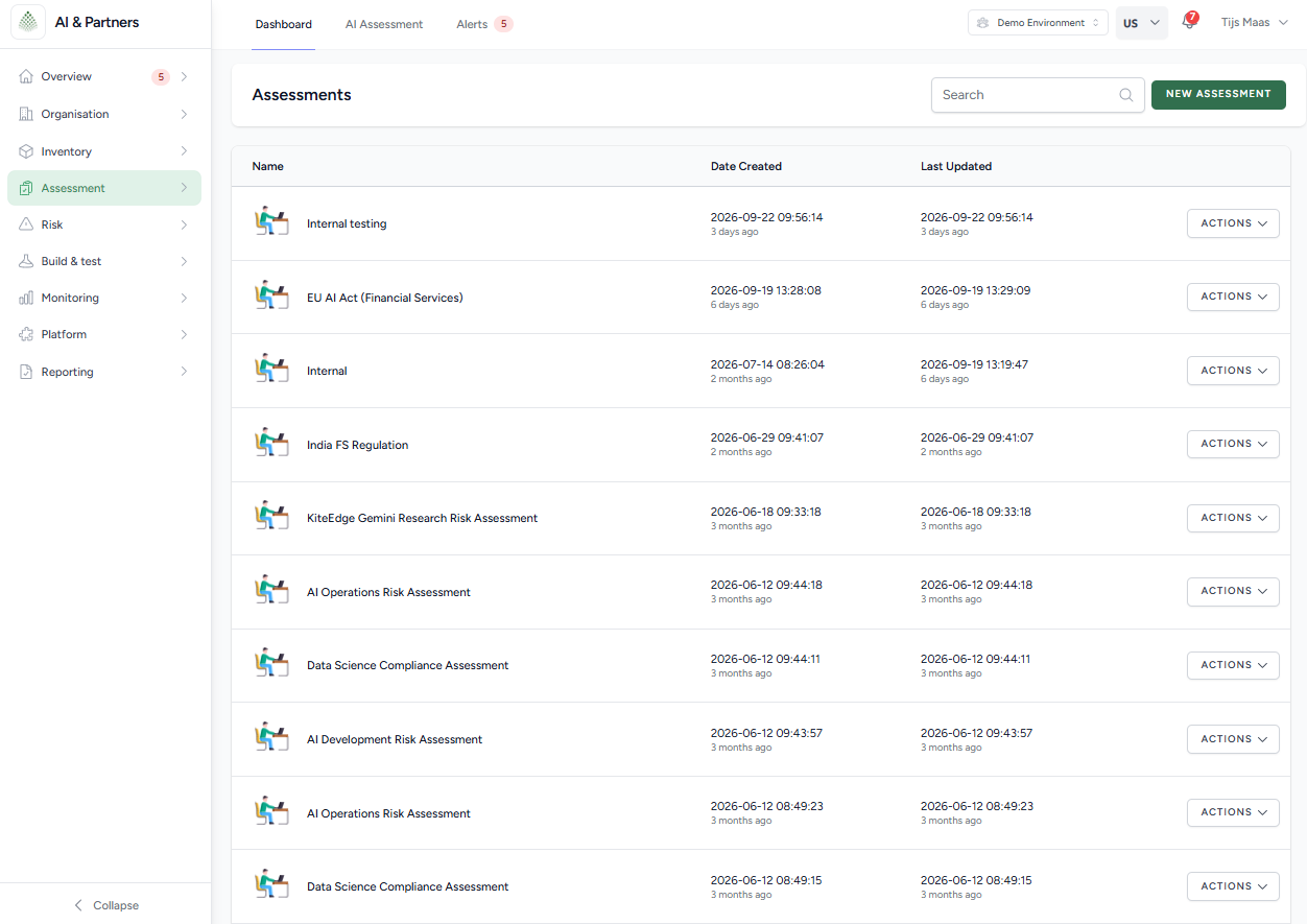 Assessments in the platform