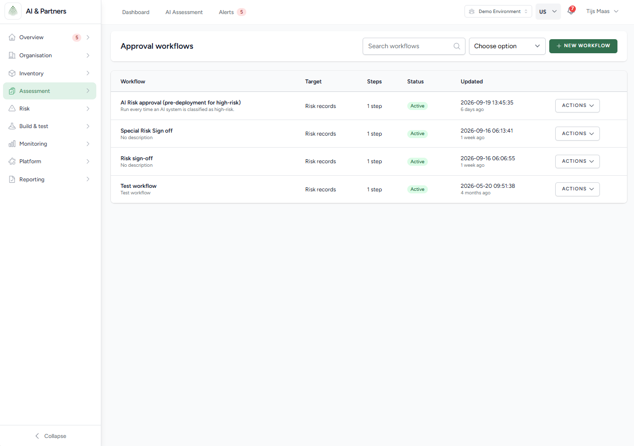 Approval workflows in the platform