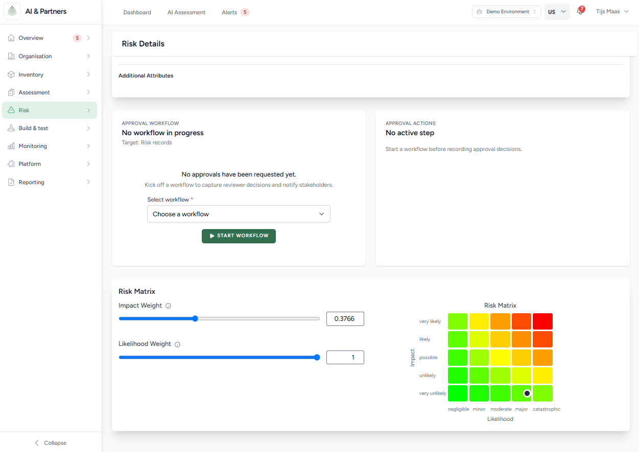 Risk details in the platform